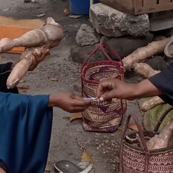Amina hulima na kuuza mihogo ili kumudu gharama za maisha (picha na Veronica Mrema)